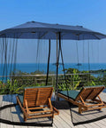 Extra Large Patio Umbrella Mosquito Net For 15Ft Double-Sided And 10x10 Square Umbrellas, surrounding two lounge chairs
