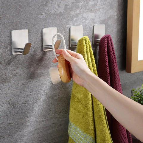 Adhesive Wall Hooks Set For Towels Robes Hats And Clothes Easy Stick On Bathroom And Kitchen Gear Heavy Duty No Drill