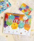 Colorful Balloons Birthday Gift Bag Set With Happy Birthday Text, Matching Tissue Paper, Greeting Card And Tag, Kid Friendly