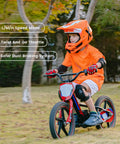 Kids Electric Dirt Bike 340W Racing Motorcycle With 24V Detachable Battery, Brushless Motor, Safe 3 Speed Modes, 16 Inch Off Road Tires, Mini Motocross Bike For Ages 5 To 12, Lightweight Yet Rugged Red, child riding on grass