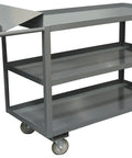 Heavy Duty Steel Order Picking Cart With Slanted Writing Shelf And Smooth Roll Polyurethane Casters built like a tank, showing angled shelf.