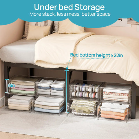 2 Pack Large Clear Stackable Storage Drawers 27Qt Each 54 Qt Total Space Saver Closet Under Bed Organizer Easy Assemble