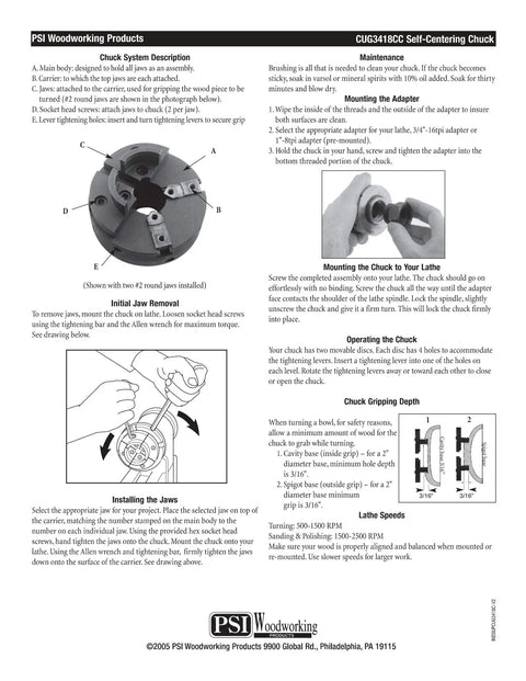 Diagram and instructions for Heavy Duty Chrome 4-Jaw Lathe Chuck System For Midi And Full Size Woodturning Lathes, Self-Centering