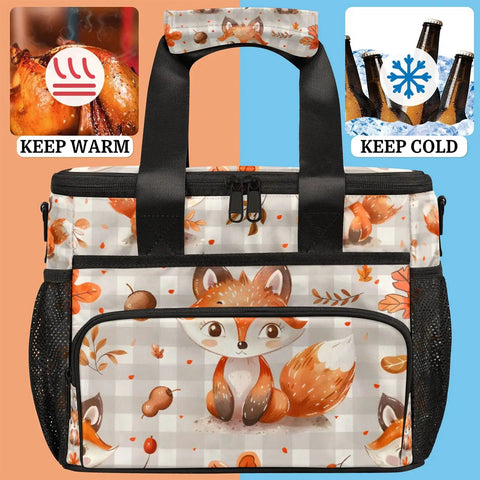 Insulated Picnic Backpack Lunch Bag for Women and Men Roomy 12 by 8.7 by 10 inch tote with fox design, keeps food fresh and cool