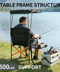 Heavy Duty Folding Camp Chair With Adjustable Canopy And Side Table, Oversized Directors Chair With Pockets for fishing