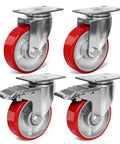 Heavy Duty Casters Set Of 4 Featuring Rock Solid 4 Inch Polyurethane On Steel Wheels Built Tough For 2000 Lb Loads Dual Swivel And Locking Brakes.