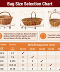Bag Size Selection Chart with dimensions for Wowfit bag sizes, showing guidelines for choosing the right cellophane bag size for gifts.