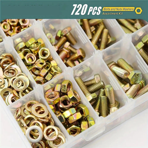 Heavy Duty M4 M5 M6 Bolts and Nuts Kit With Hex Socket Head Cap Screws Alloy Steel Fasteners Plus Flat and Lock Washers For DIY Projects Garage Auto Repairs Pro Grade Set 720-piece kit