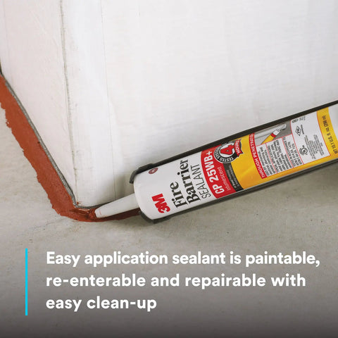 Premium Intumescent Latex Go To Fire And Smoke Sealant CP 25WB Plus Red Cartridge applied at wall base for barrier protection