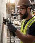 Badass Dual Pack Safety Glasses with Slick Anti Fog and Anti Scratch Clear Wrap Around Lenses used by worker grinding concrete on a job site.