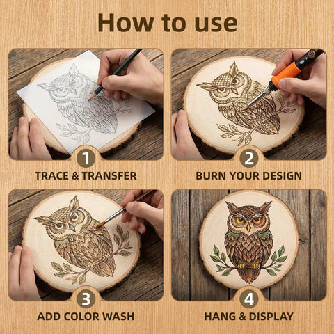 How to use all in one wood burning kit for beginners and newbies with adjustable temperature pen includes 14 tips, stand, gloves