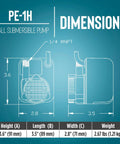 Diagram showing dimensions of Epoxy Encapsulated Small Submersible Direct Drive Pump 115 Volt 170 GPH Hooded Volute