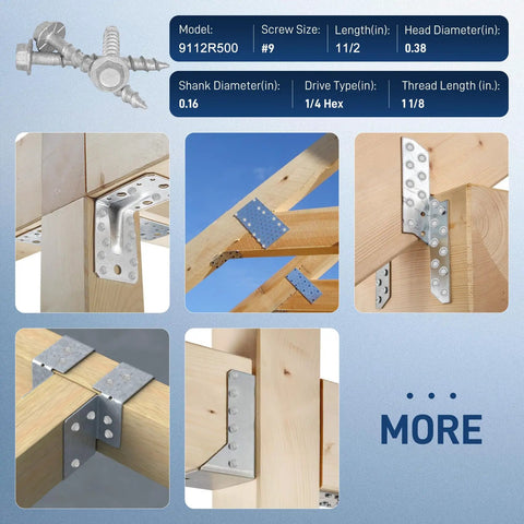 Heavy Duty Galvanized Joist Hanger And Decking Screws For Framing Nine By One And A Half Inch Self Tapping Wood Screws with Hex Socket Zinc Plated Steel