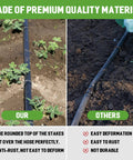 Comparison of drip irrigation lines using 4 Inch 40 Pack 11 Gauge U Shape Garden Stakes Set showing stability and durability differences.