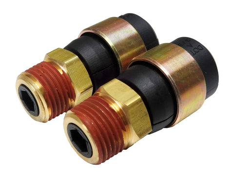 Rubber Air Line Quick Repair Swivel Kit For Trucks And Trailers With 3/8 NPT Fittings, Easy Install, Pre-Applied Thread Sealant, Downtime Saver, Includes Wrench, Assembly Rings, And Fix It Pack For Fast Field Repairs. Two 3/8 NPT air line swivel fittings with brass threads
