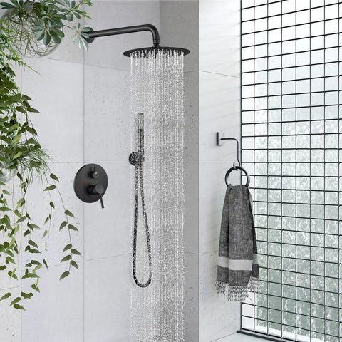 All Metal Matte Black Shower Faucet Set With Rough In Valve Trim Kit Featuring Solid Brass Core And Sus304 Stainless Steel Smooth Water Flow Clean Modern Drip Built Tough No Cap Quality Goes Hard Every Time
