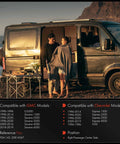 Couple standing beside van with sliding door, compatible with GMC and Chevrolet models listed. Right Passenger Center Side position.