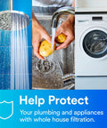 Shower, kitchen sink, and washing machine. Protects plumbing and appliances with AP811 Whole House Water Filter Replacement Cartridge.