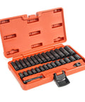Open case of One Quarter Inch Drive Impact Socket Set For Tough Jobs And Heavy Duty Projects, 30 Piece Metric 4 To 15 MM