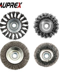 Front view of AUPREX 4-pack carbon steel wire wheel and cup brushes for 4-1/2 in angle grinders