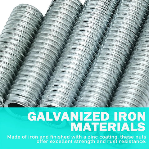 10 Piece M8 All Thread Lamp Rod Repair Kit Galvanized Iron Hollow Lamp Pipes Close-up View