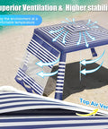 Eight By Eight Foot Beach Cabana Tent With Sun Shield UPF 50 Plus Foldable Outdoor Canopy Detachable Side Wall on sandy beach