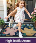 Colorful Floral Front Door Mat 17x30 Outdoor Entrance Doormat Slip Resistant Dirt Trapper For Patio Porch Garage Heavy Duty Welcome Mat For Home Decor Weather Resistant Easy To Clean Backing Keeps Dirt Out All Seasons at door with child and dog