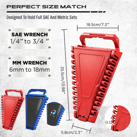 Eight Piece Magnetic Socket And Wrench Organizer Set For Toolboxes With Detachable Tray And Twenty Four Slot Wrench Holder