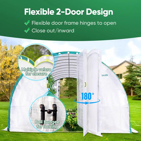 Built To Last Premium Outdoor Greenhouse 25x10x6.6 Ft Walk In Tunnel Hoop With Dual Swing Doors, Reinforced Top Structure And Heavy Duty Cover For Garden Backyard Winter Use, White
