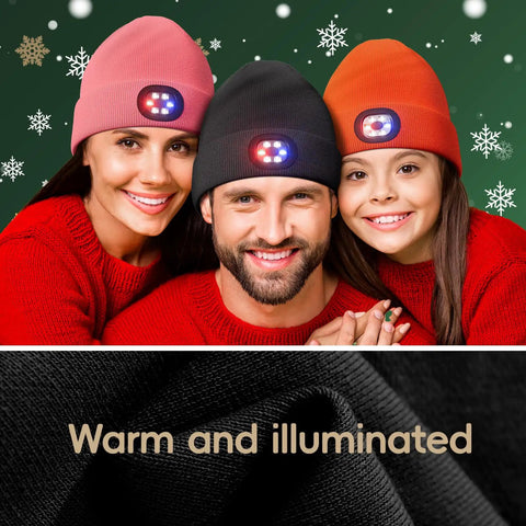 Unisex Beanie With Light USB Rechargeable Headlamp Winter Knit Cap For Running Hiking Camping And Cold Weather