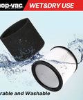 Cartridge Filter And Foam Sleeve Set For Most 5 Gallon And Larger Wet Dry Vacuums Includes Brush Tool Replacement Parts 9058500 9030400 9034400 3 Pieces with water splash.