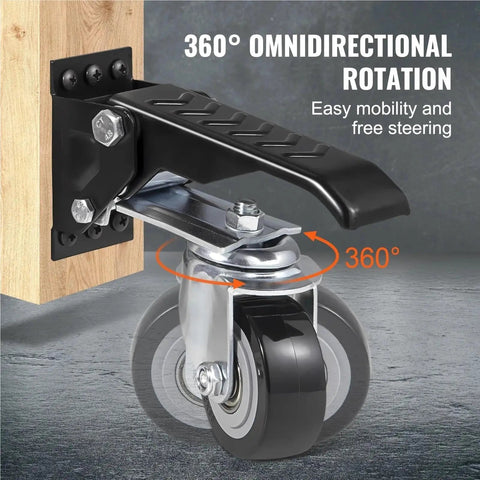 Rugged 2.5 Inch Retractable Step Down Caster Wheels Set Of 4 With 165 Lb Capacity Silent 360 Swivel Rollers for easy mobility