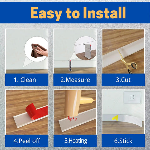 Installation steps for Self Adhesive Vinyl Wall Base Molding Trim 4 Inch Wide 20 Feet Long White Cove Base Peel And Stick Rubber Style