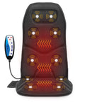 Vibration Back Massager Seat Cushion With Heat 10 Motor Chair Pad for pain relief, black cushion with visible heat and vibration indicators
