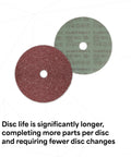 Cubitron II Fiber Disc 36 Plus Grade Coated Ceramic Brown for Heavy Duty Metal Grinding, front and back view, pack of 25.