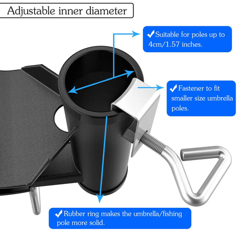 Outdoor Umbrella Clamp Heavy Duty Stainless Steel Deck Mount with adjustable arm, black, for poles up to 1.57 inches