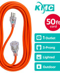 Heavy Duty Outdoor Extension Cord 50 Feet 16 AWG SJTW 16/3 Lighted Power Cord Bright Orange ETL Listed shown coiled with plugs