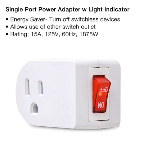 3 Prong Grounded Power Adapter With Red Indicator On Off Switch, 3 Pack For Lamps, Computers And Electronics, Energy Saver With Zero Idle Power Draw, Easy Switch Access For Hard To Reach Outlets
