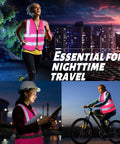 Collage of people using Twenty Pack Pink Hi Vis Reflective Vests With Pockets And Zipper For Women And Men for night activities.
