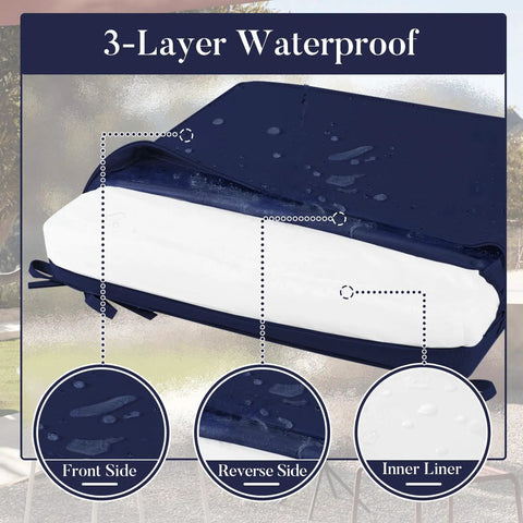 Close-up of Ultra Comfort Outdoor Chair Cushions 19x19 Set Of 4 Navy Blue Waterproof Seats with 3-Layer Design and Raindrops