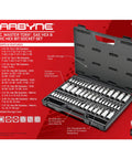 50 Piece Master Torx And Allen Socket Set In S2 Steel with SAE and Metric Hex and Star Bits in an open storage case.