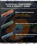 Ultra Shine Aluminum Wheel Polishing Kit With 10 Inch Buffs For A Deep Mirror Finish On Forged Wheels, Semi Trucks, Lifted Rigs, Billet Parts, And Stainless Steel Surfaces, Three Step System compounds display