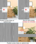 Push Button Spring Loaded Latch Four Pack White Quick Release Cabinet Catch showing installation instructions on cabinet door.