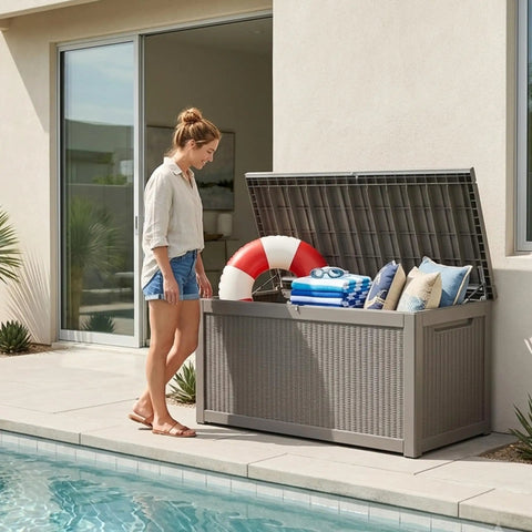 Mega Roomy Waterproof Outdoor Deck Box For Backyard Patio 320 Gallon Massive Weatherproof Garden Stash Holds Couch Cushions And Lawn Tools With Zero Hassle Smooth Space Saving Upgrade