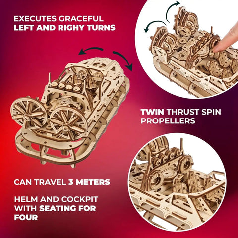 Rescue Hovercraft Wood Model Kit For Builders 1 24 Scale With Windup Motor And Intricate Twin Prop Design, wooden hovercraft model
