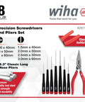 Slotted and Phillips Screwdriver Set With Bonus 6.3 Inch Long Nose Pliers, 8 Piece, black handles, chrome plated.