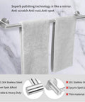 Brushed Nickel 2 Piece Towel Bar Set For Bathroom, 24 Inch Double Towel Rack, Stainless Steel Wall Mount With Concealed Mounting Holes