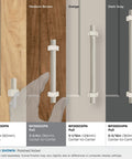 Carrigan Polished Nickel Cabinet Pull Three And Three Quarters Inch Center To Center 96mm displayed on various wood finishes