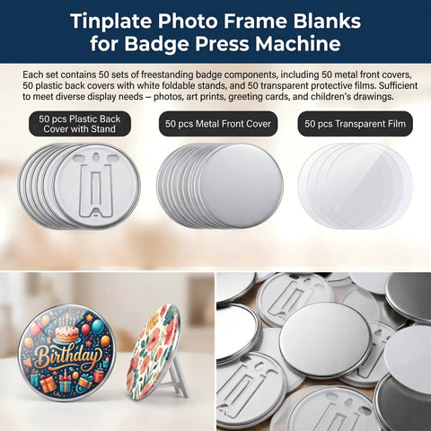 58mm Button Maker Supplies Tinplate Photo Frame Blanks For Badge Press Machine DIY Round Picture Frame Refills, 50 pcs