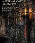 Medieval LED Torch Wall Sconce Flickering Flame Castle Light (Red) on stone wall, showcasing gothic design and flickering glow.